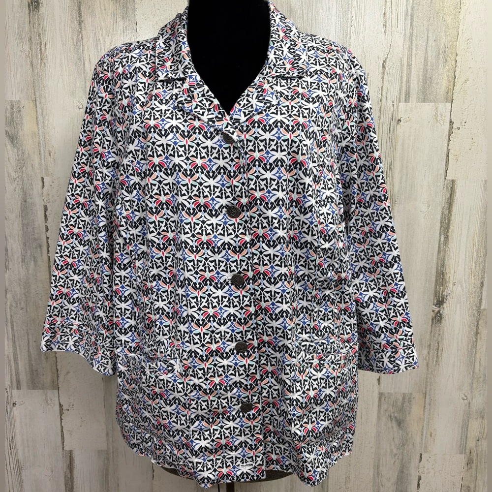Christopher & Banks Multicolor Dragonfly‎ Geometric Button-Up Jacket